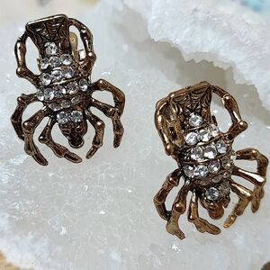 Spider Spiders Gold Tone Clear Crystal Rhinestone Bug Hair Jewelry Clips NEW